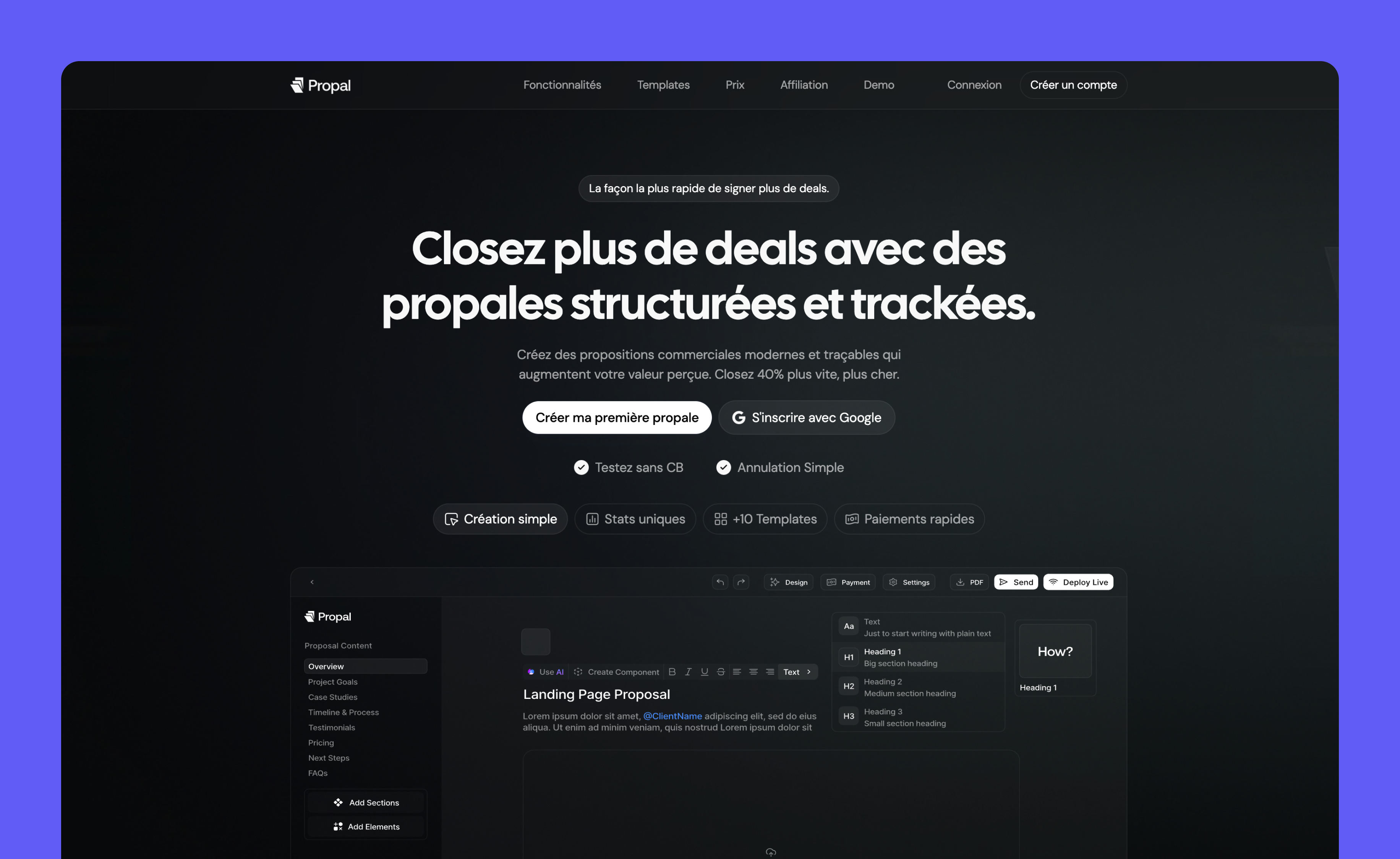 Page d'accueil de Propal