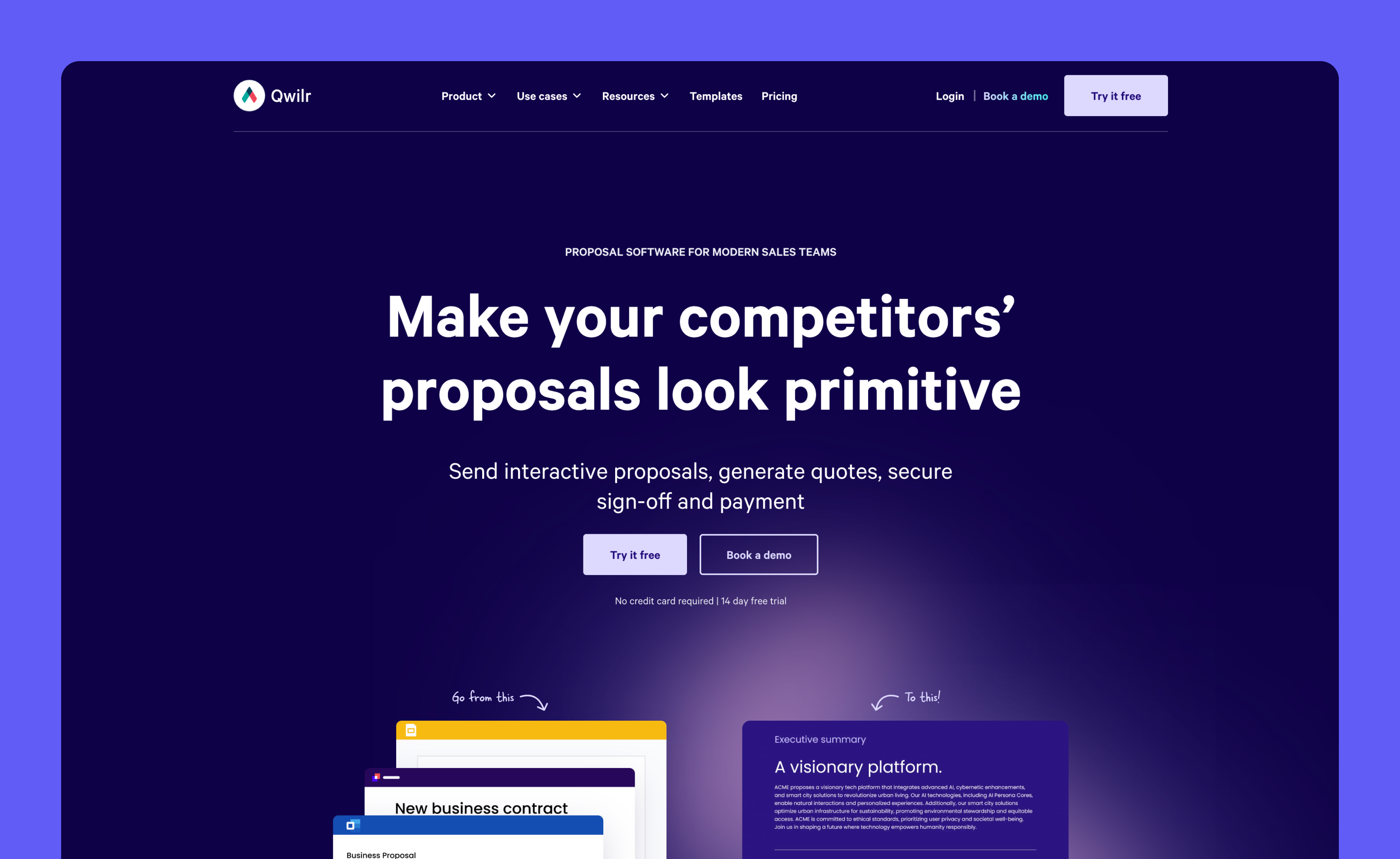 Page d'accueil de Qwilr