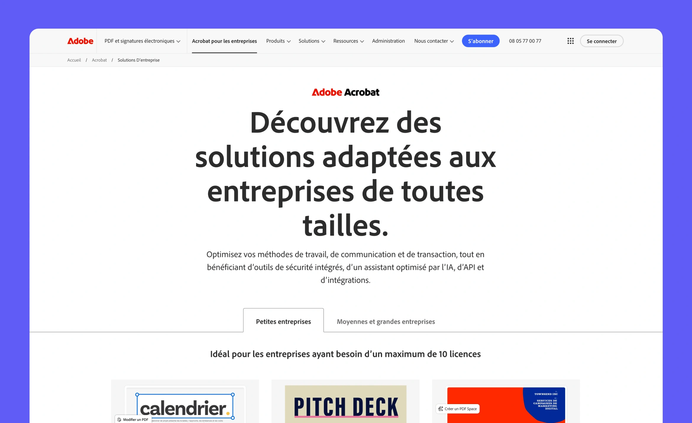 Page d'accueil de Adobe Acrobat Sign