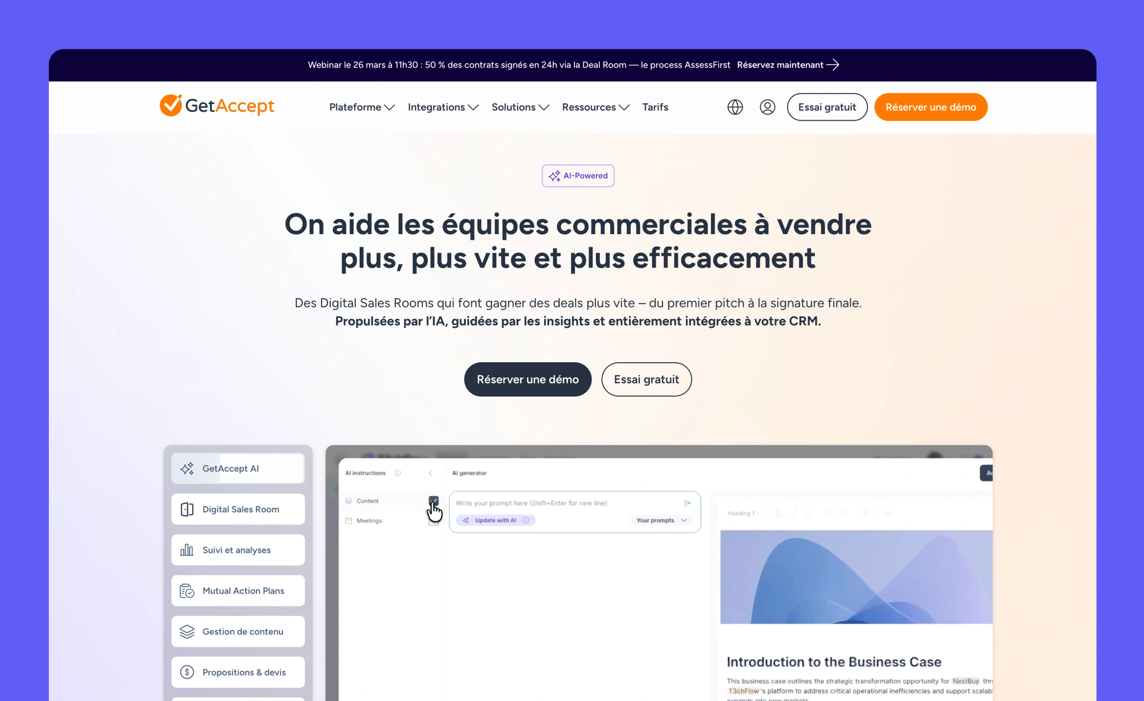 Page d'accueil de GetAccept