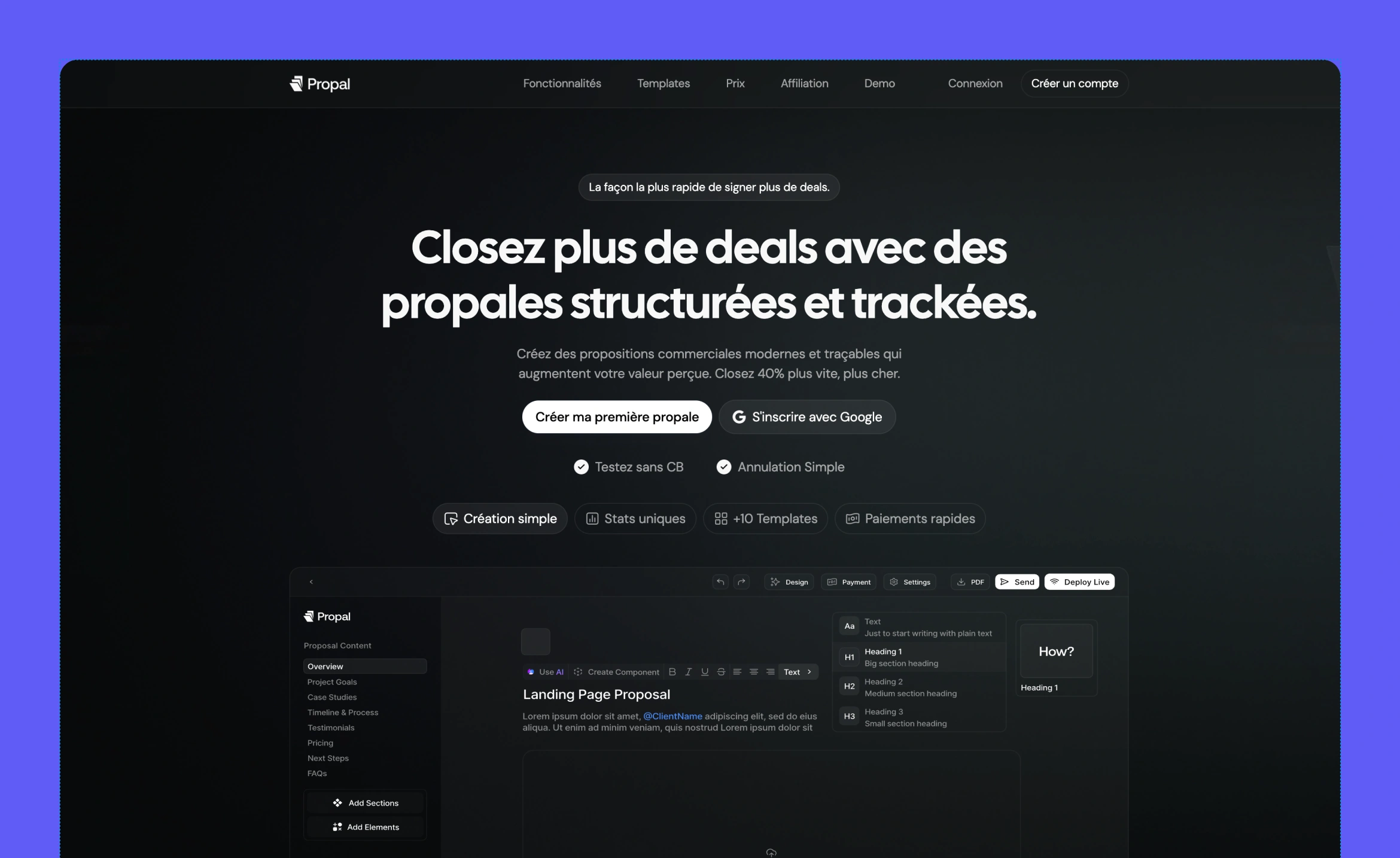 Page d'accueil de Propal