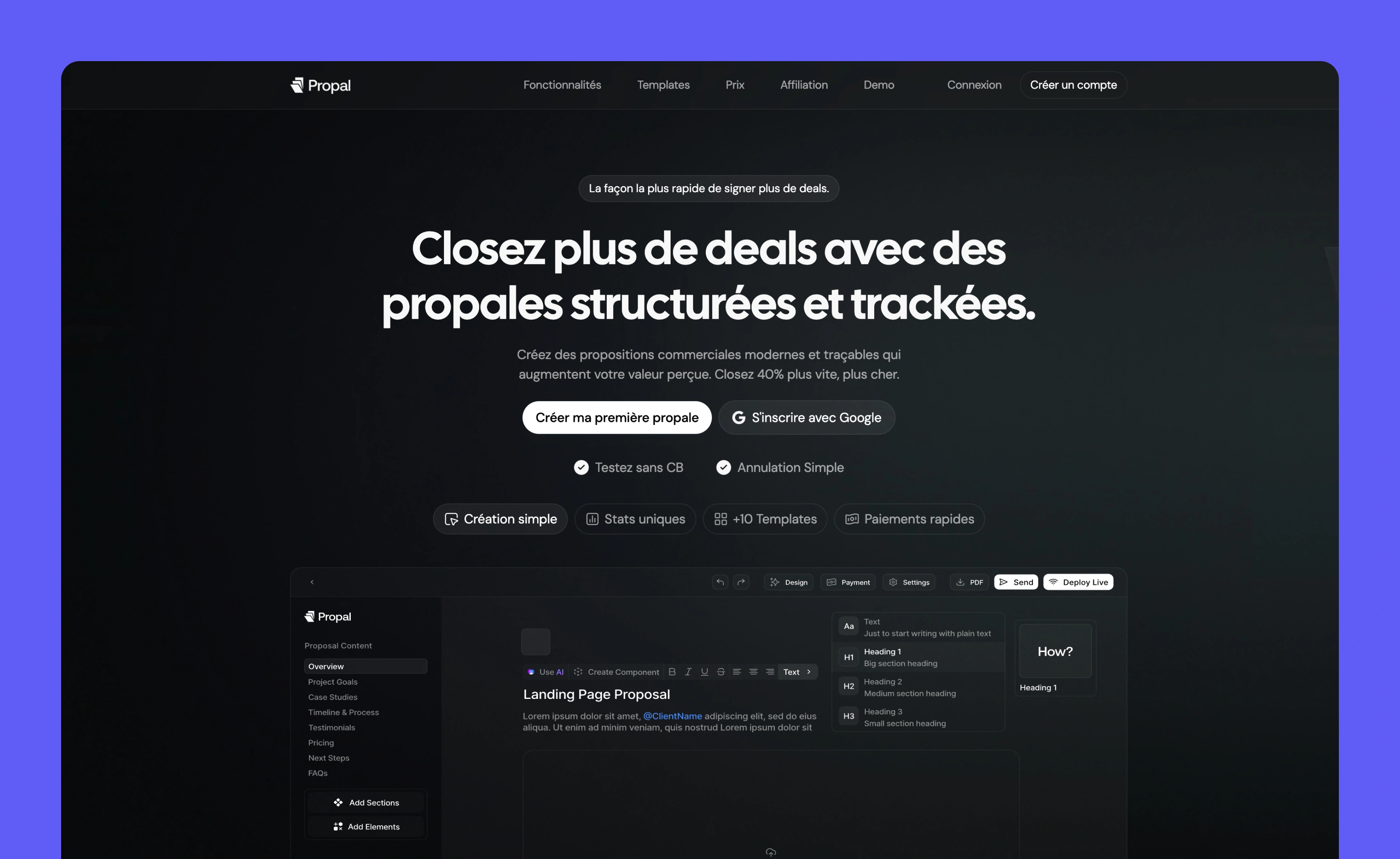Page d'accueil de Propal