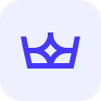 Blue stylized crown icon on a light gray circular background.