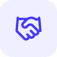 Blue handshake icon symbolizing agreement or partnership on a white circular background.