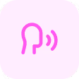 Purple icon of a human head with sound waves on a light pink background.