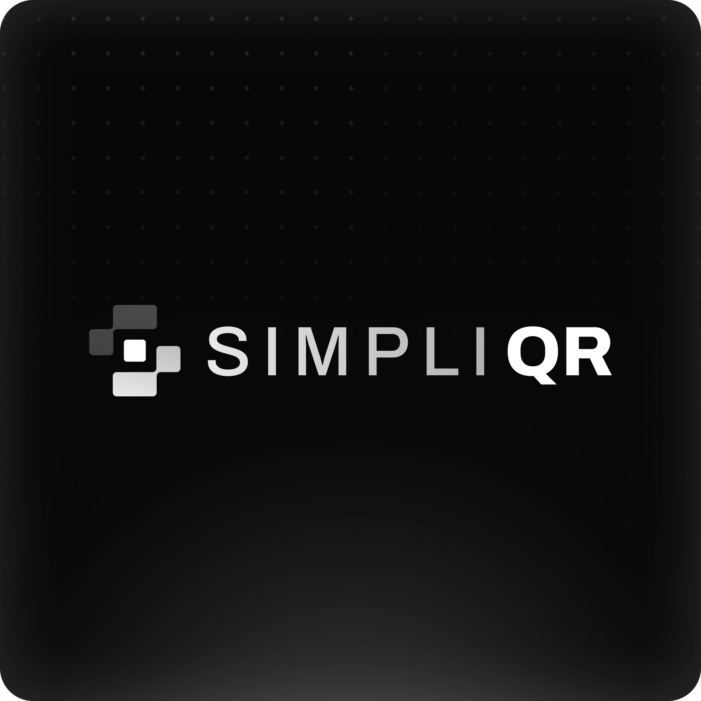 Logo de Simpli QR avec des carrés dégradés à gauche sur fond noir.