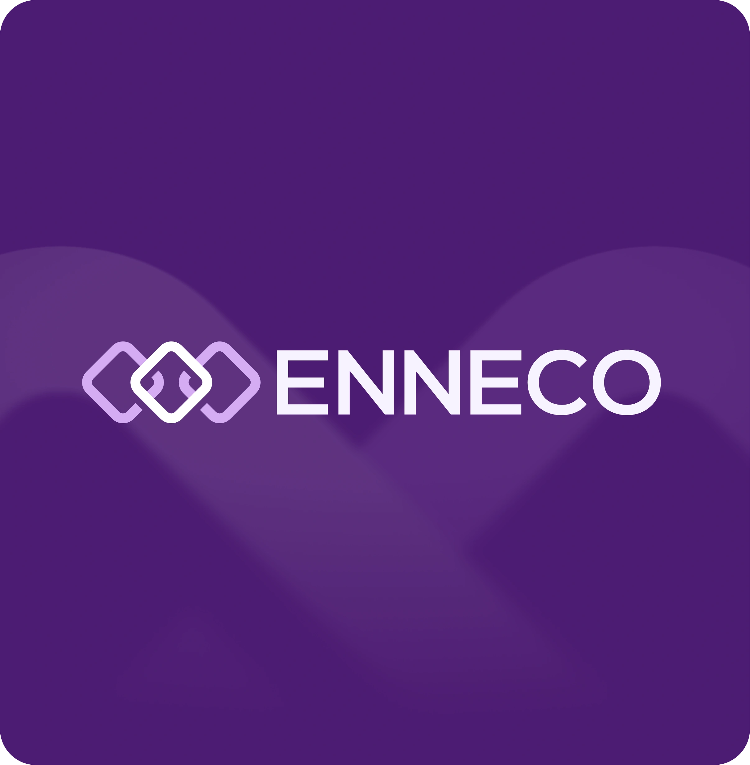 Logo ENNECO avec un symbole abstrait composé de trois losanges entrelacés, sur fond violet.
