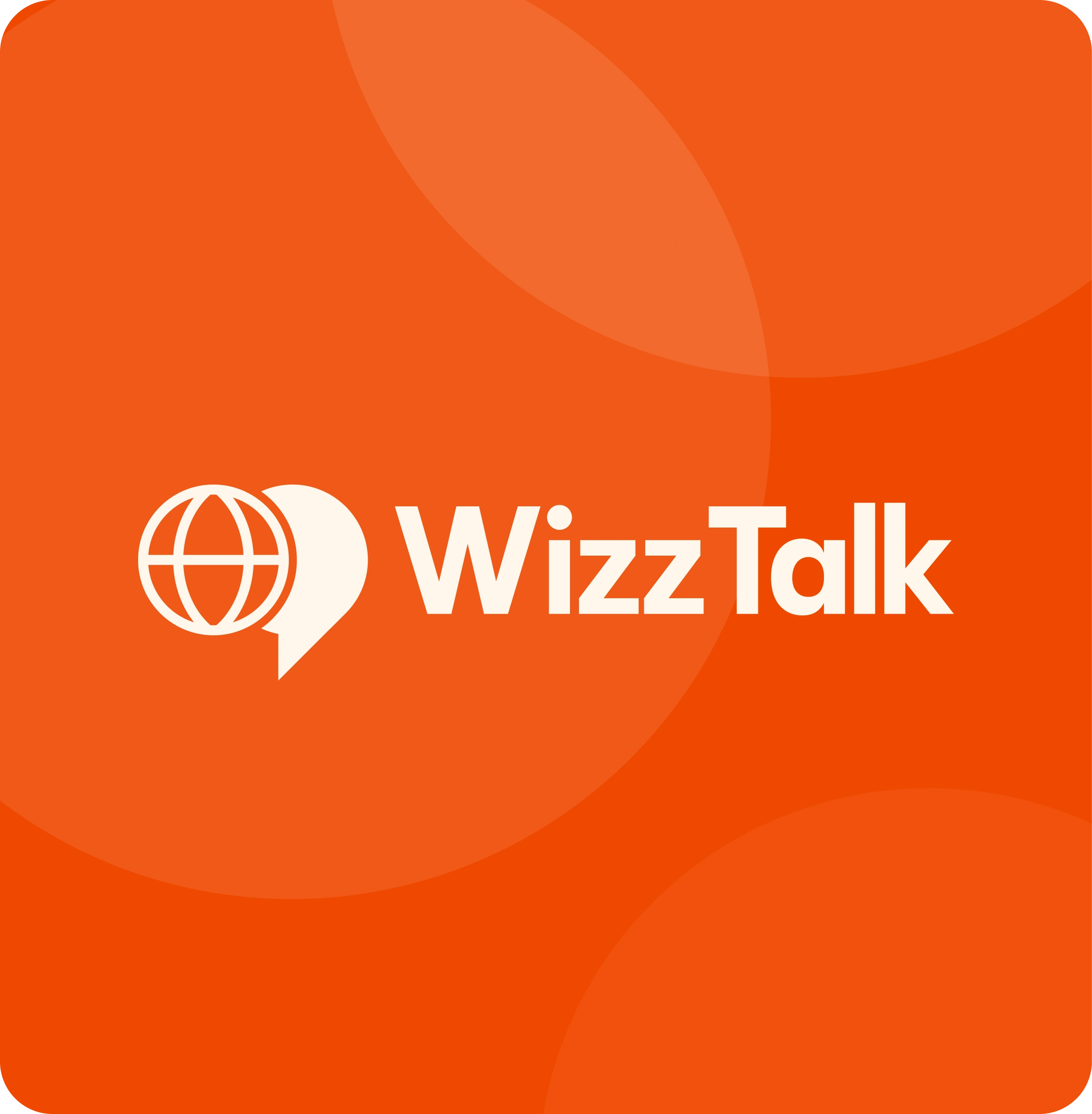 Logo de WizzTalk avec une icône de globe terrestre et bulle de conversation sur fond orange.