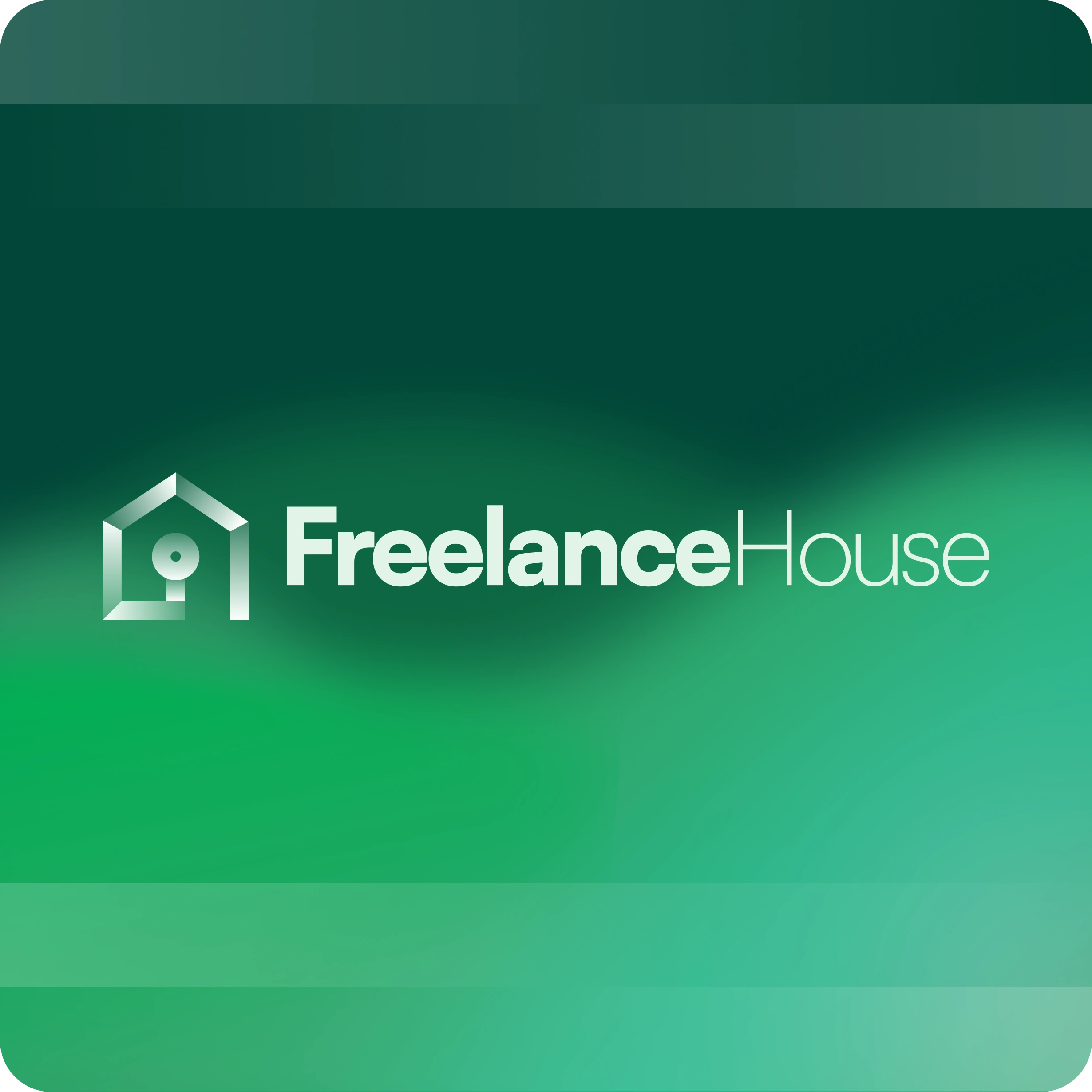 Logo FreelanceHouse avec une icône de maison stylisée sur fond dégradé vert.