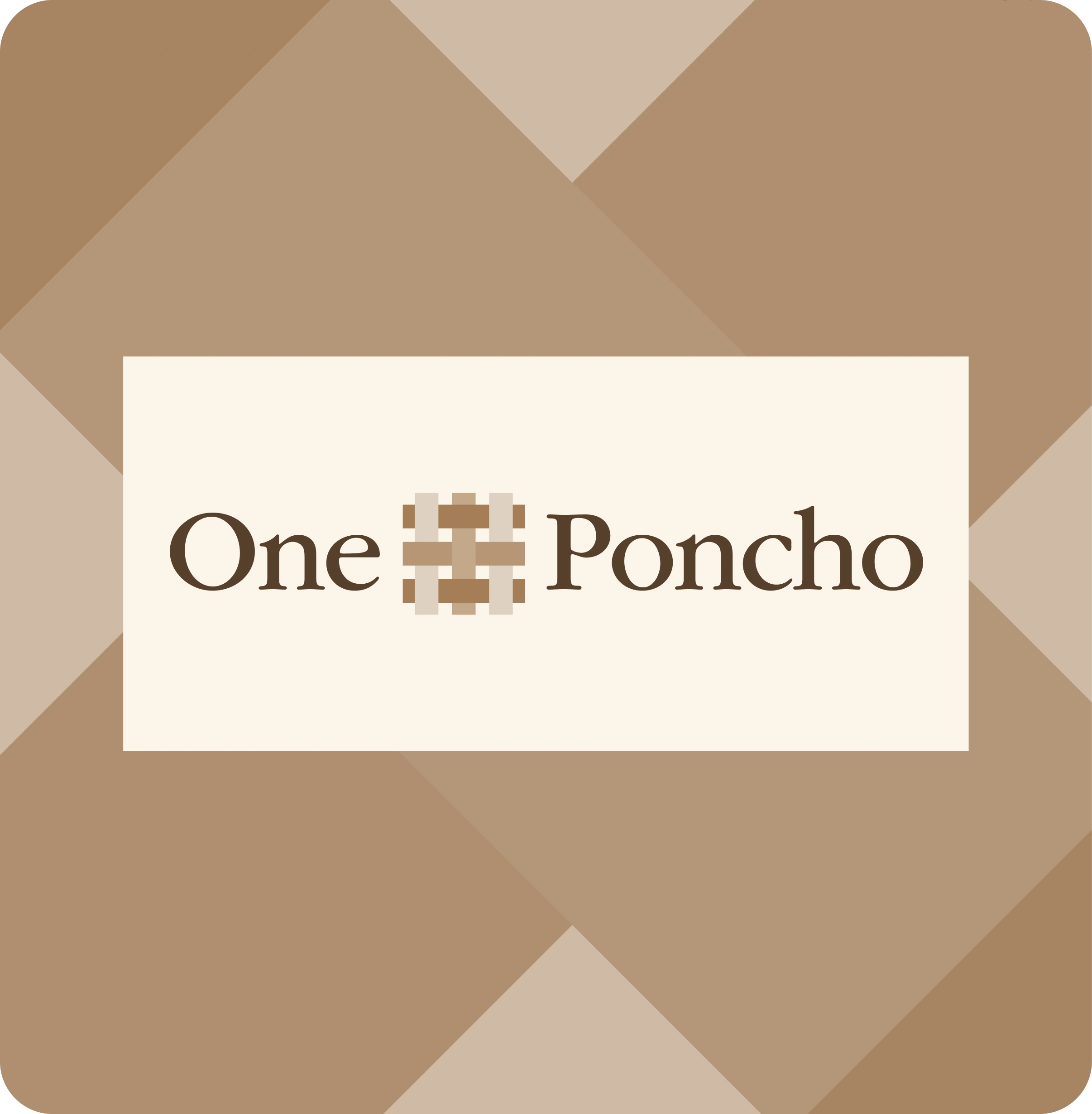 Logo One Poncho avec un motif tissé brun clair au centre sur un fond beige et marron.