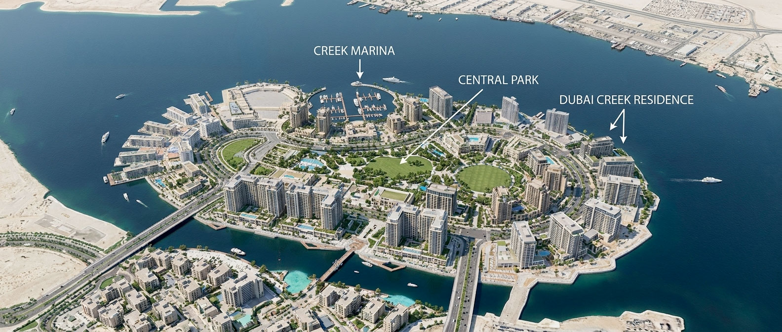 Map of existing lifestyle and residential assets in Dubai Creek Harbour