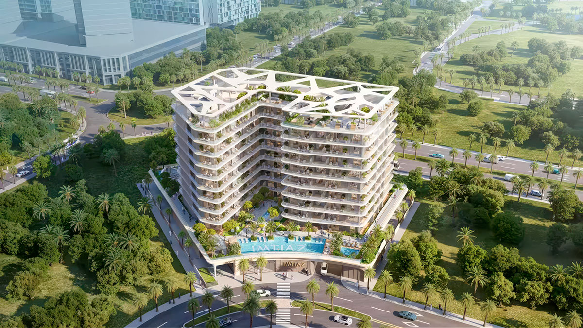 Enre Residence by Imtiaz exterior render showing a mid-rise residential building in Dubai South