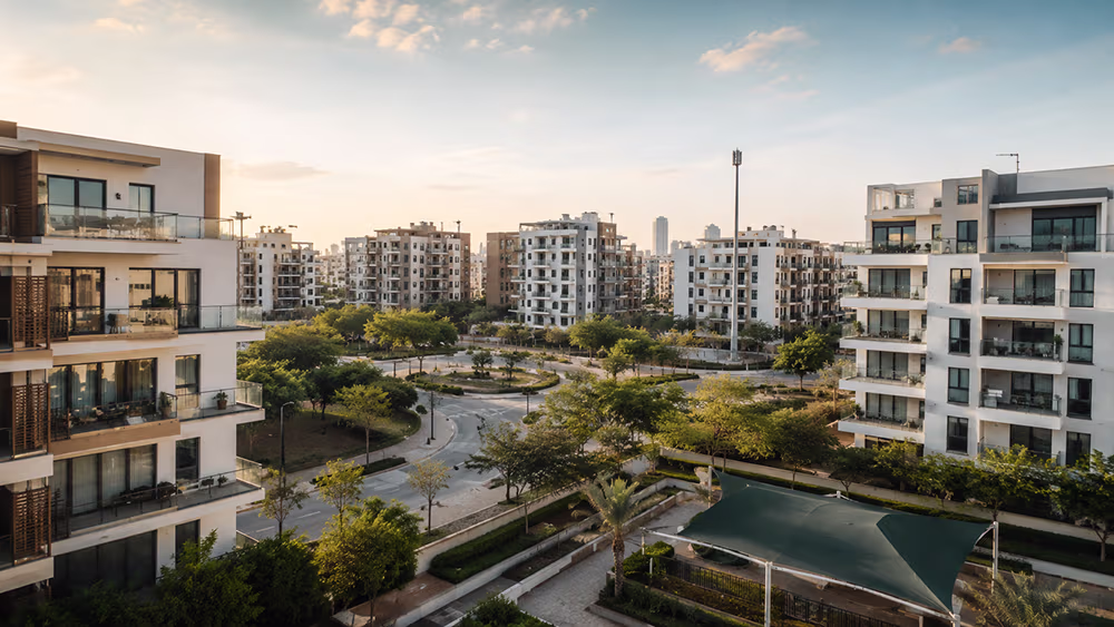 Jumeirah Village Circle residential buildings — Dubai's highest-volume mid-market investment district.