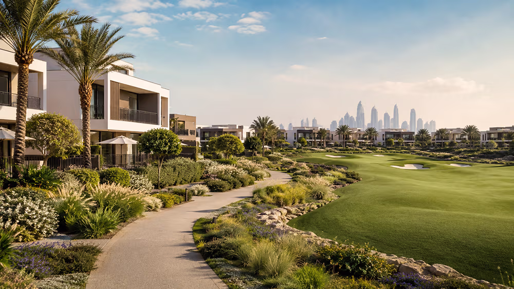 Dubai Hills Estate villas and golf course — leading luxury family district in Dubai.