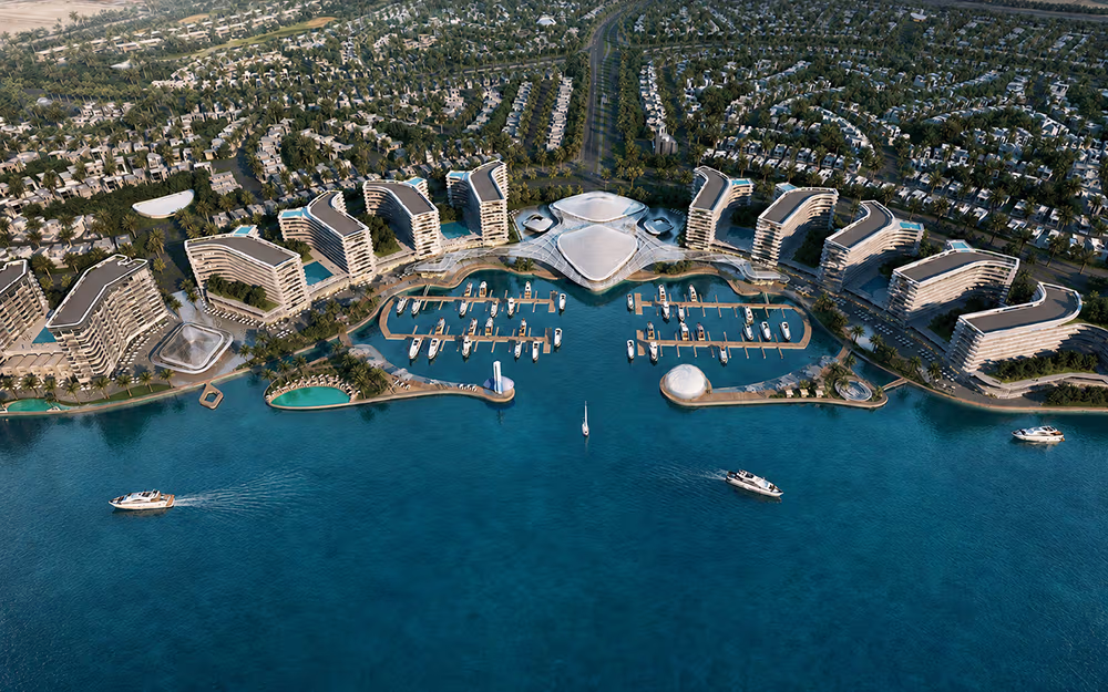 Yas Island waterfront in Abu Dhabi and the neighbouring Al Bahiya area — destination economy and adjacent residential development.