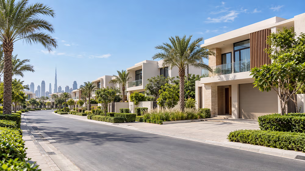 Villa at Golf Grove in Dubai Hills Estate overlooking the fairway of the Dubai Hills golf course