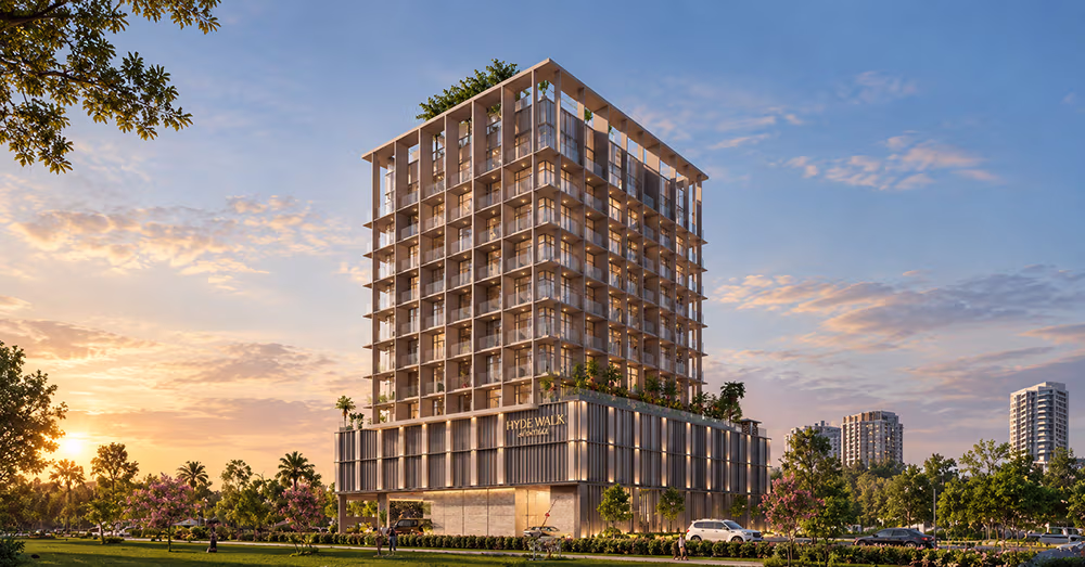 Completed Hyde Walk residential building by Imtiaz in Jumeirah Garden City, Dubai