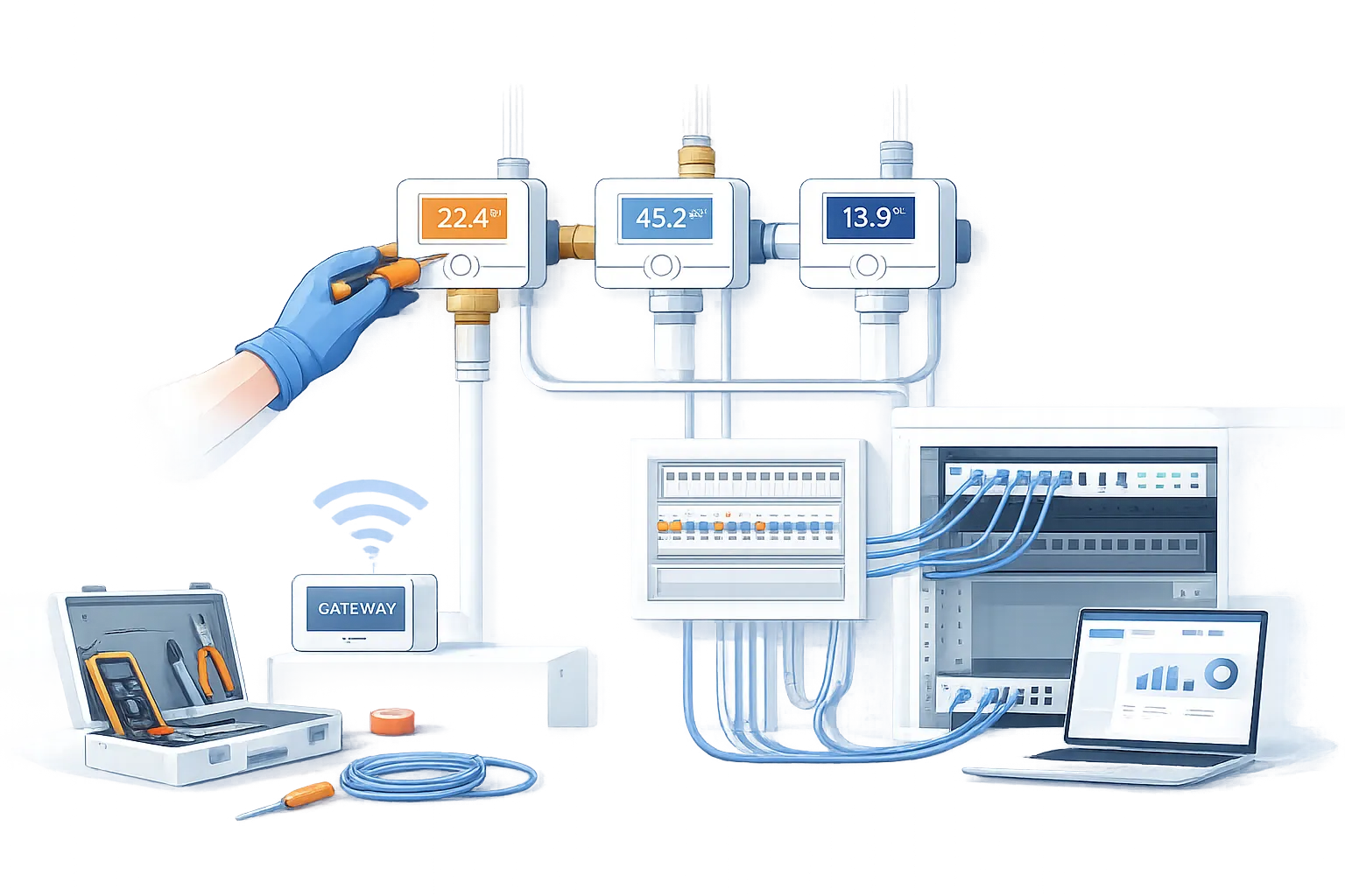 Installation digitaler Heizkosten- und Wasserzähler inklusive technischer Infrastruktur