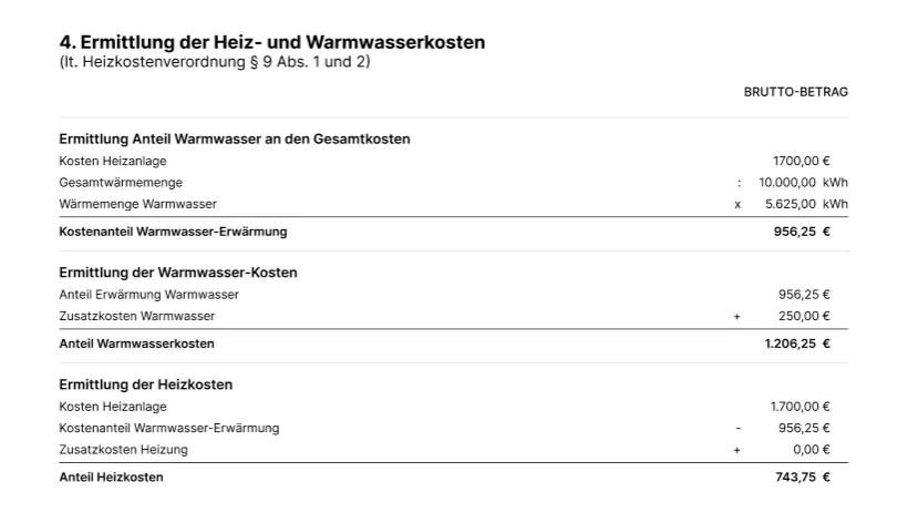 Screenshot Heiz- & Warmwasserkosten