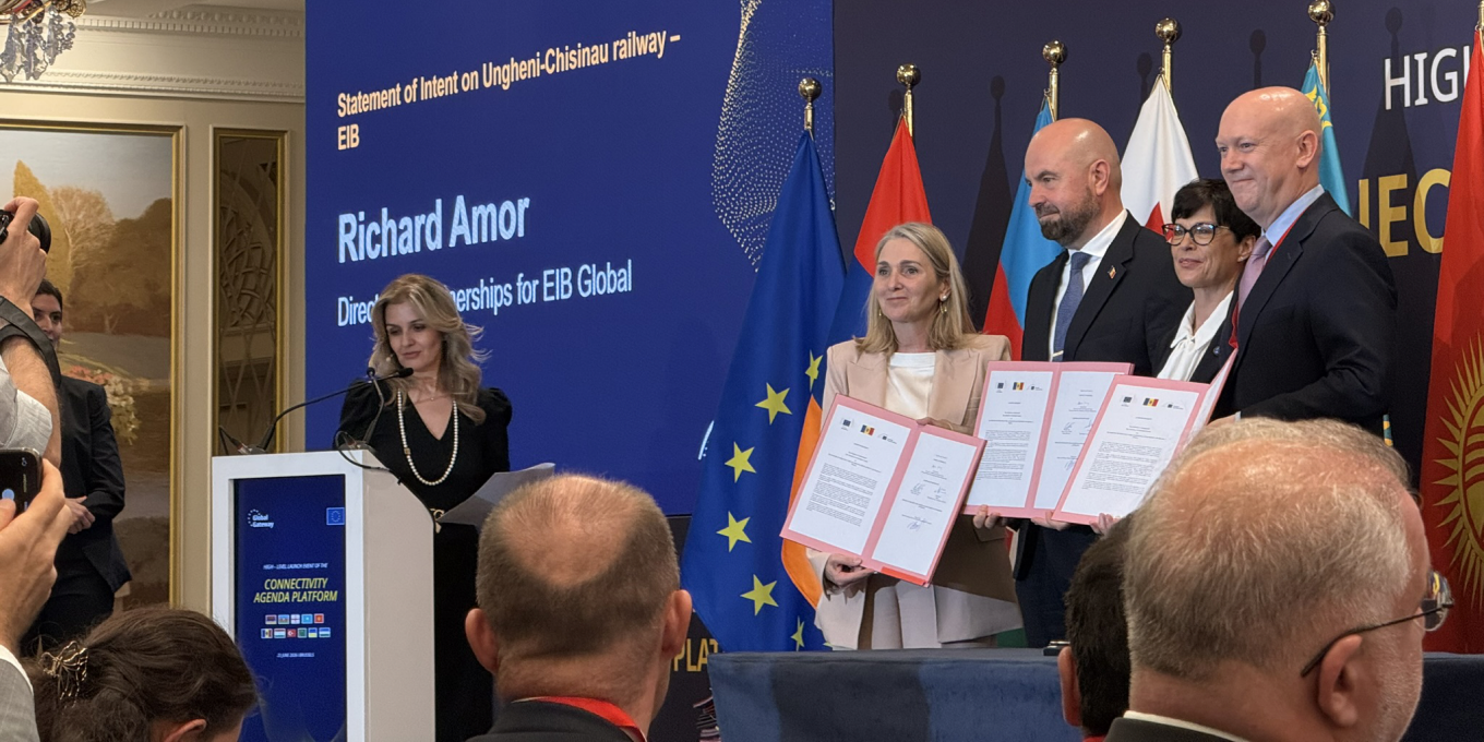 Participants at the EU high-level Connectivity Agenda meeting on transport corridors between Europe and Central Asia in Brussels