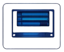 Icon of a tablet device displaying a horizontal bar chart with four blue bars of varying lengths.