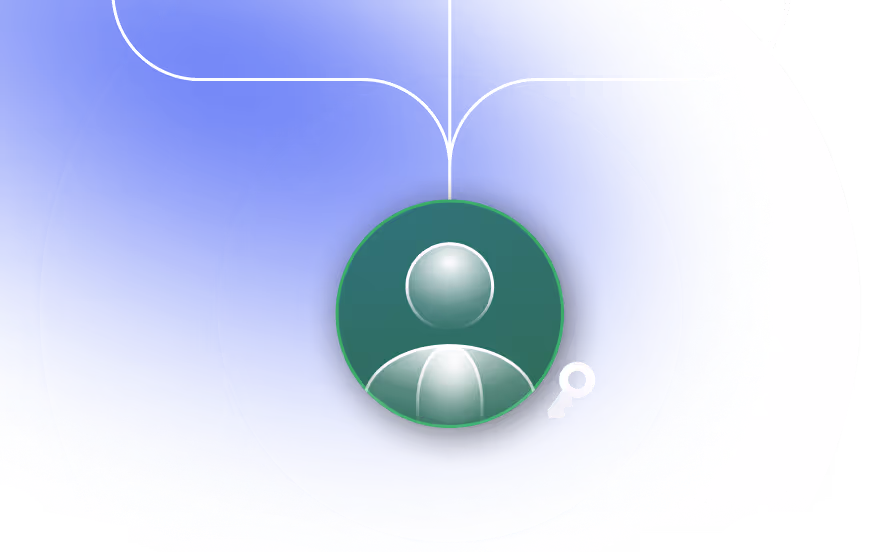 User profile icon with a key symbol on a blue circular gradient background.