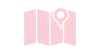 Pink folded map icon with a white location pin symbol on top.
