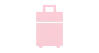 Minimalist pink suitcase with a horizontal white line near the top.