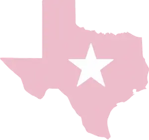 Pink silhouette of the state of Texas with a large white star in the center.