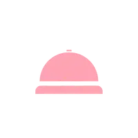 Simple pink bell icon with a horizontal line in the middle on white background.