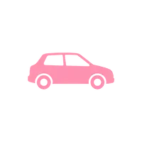 Simple pink car icon with two wheels on black background.