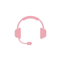Pink headset icon with microphone on a transparent background.