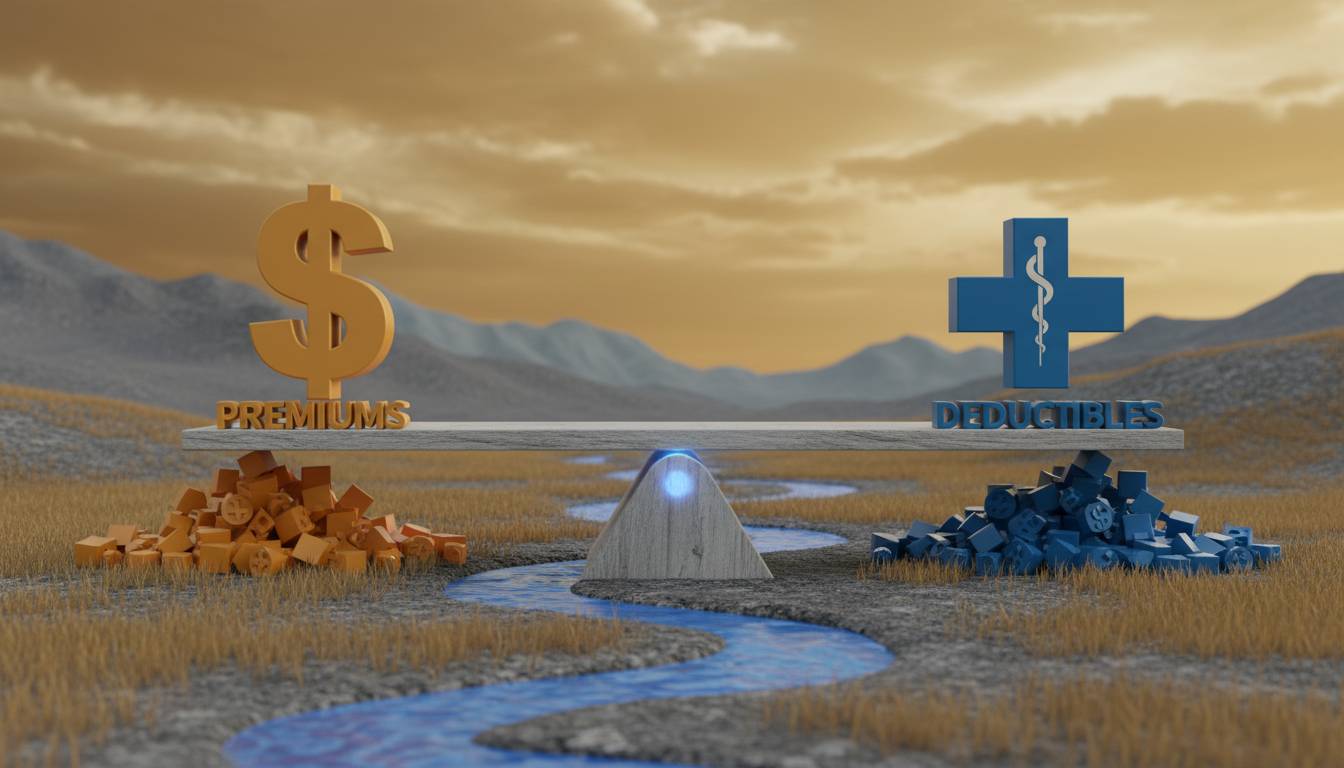 Seesaw balancing premiums and deductibles.