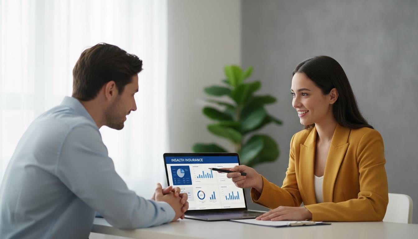 Insurance agent helping client with health plan.