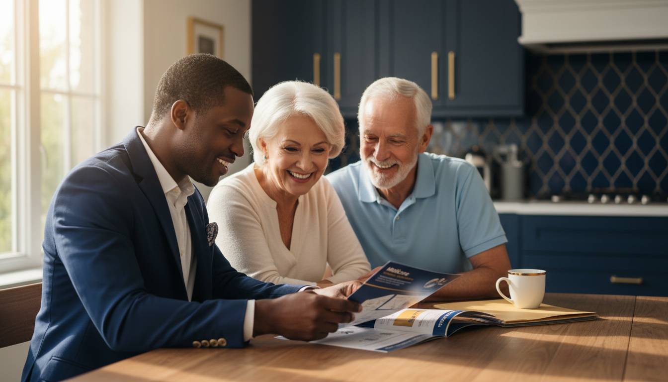 Black male charlotte agent reviewing medicare with white senior couple.