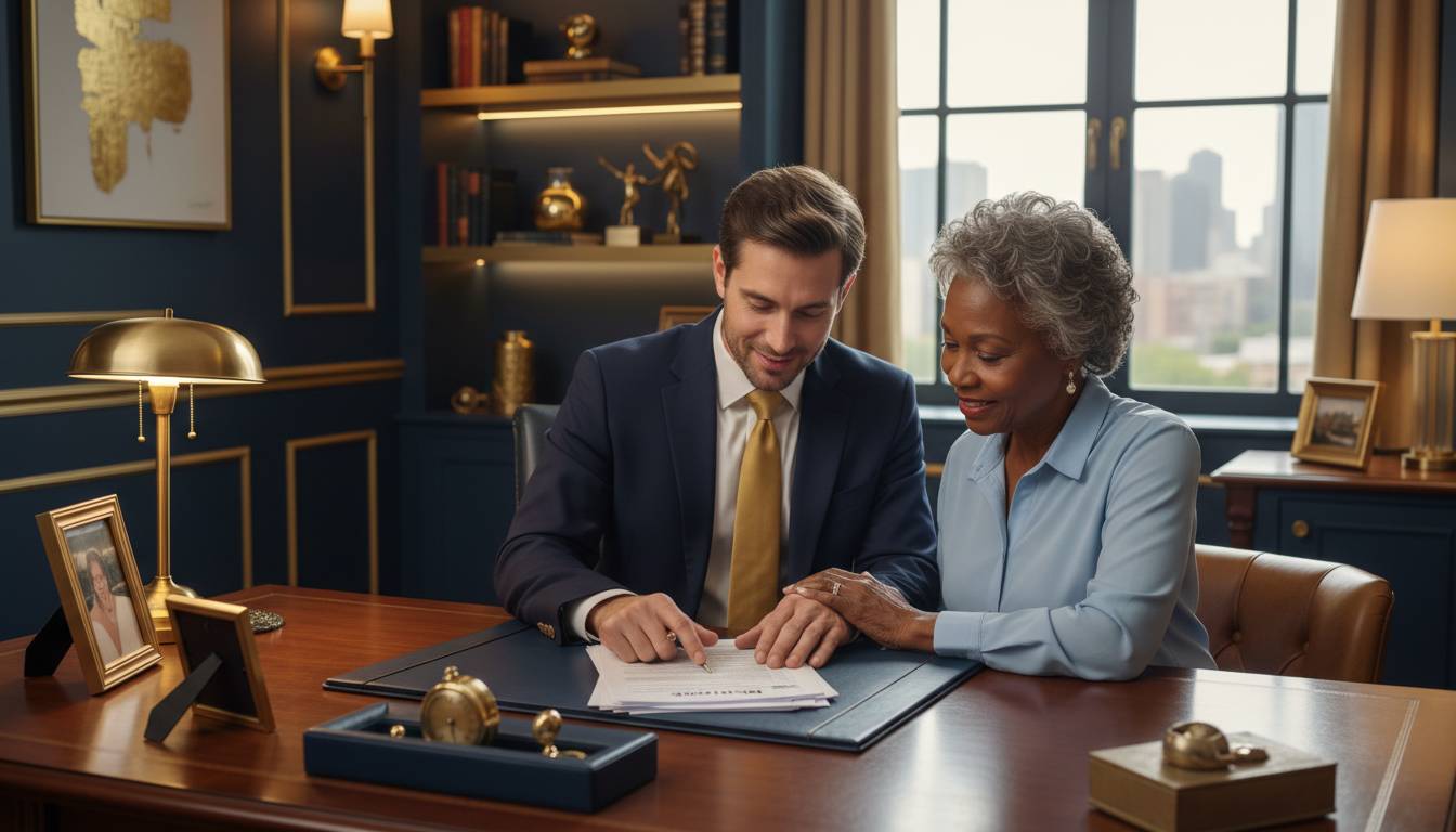 White male charlotte agent helping black senior woman with medicare.