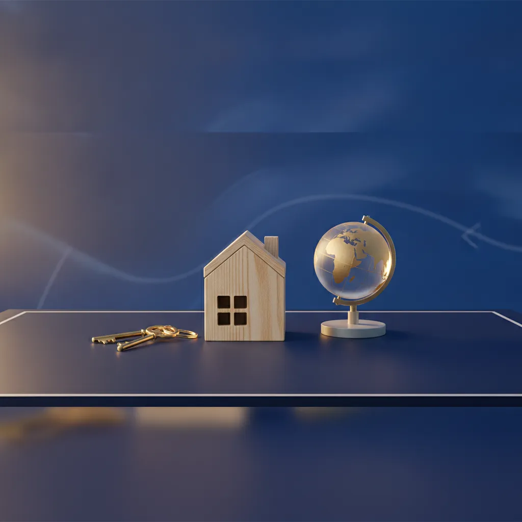 Model house beside a suitcase, representing coverage at home and away
