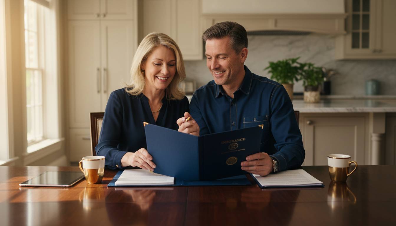 A couple reviewing insurance at home.