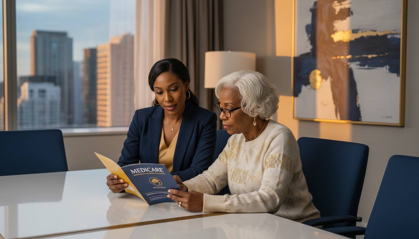 A Charlotte insurance agent consulting a senior client about Medicare.