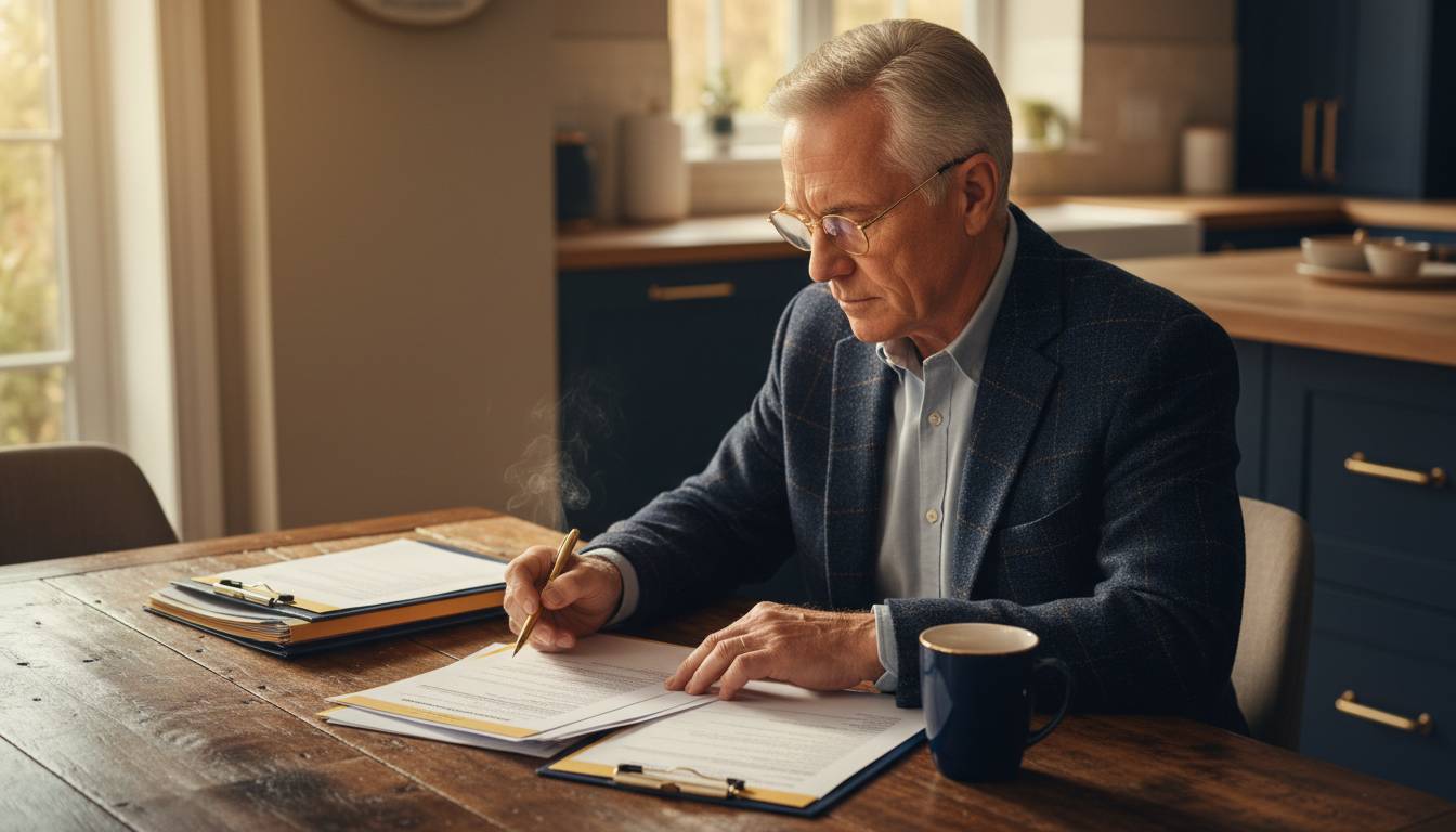 A senior business owner reviewing HRA paperwork.