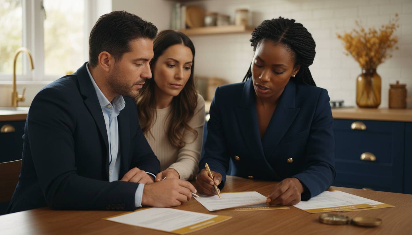 A Charlotte insurance agent meeting with a couple at home.