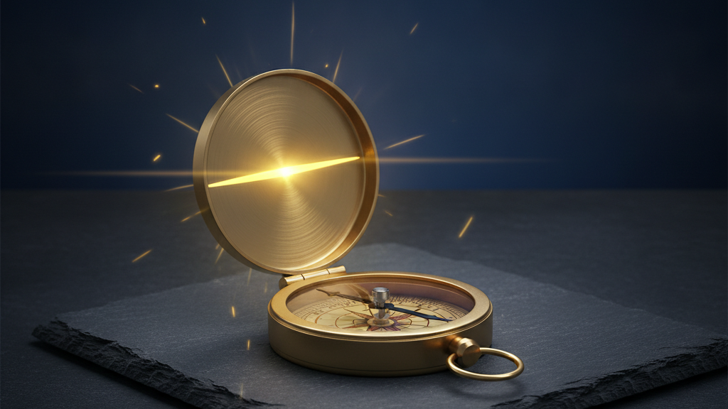 A gold compass on a dark navy surface, representing deciding whether a fixed-benefit health plan is the right fit