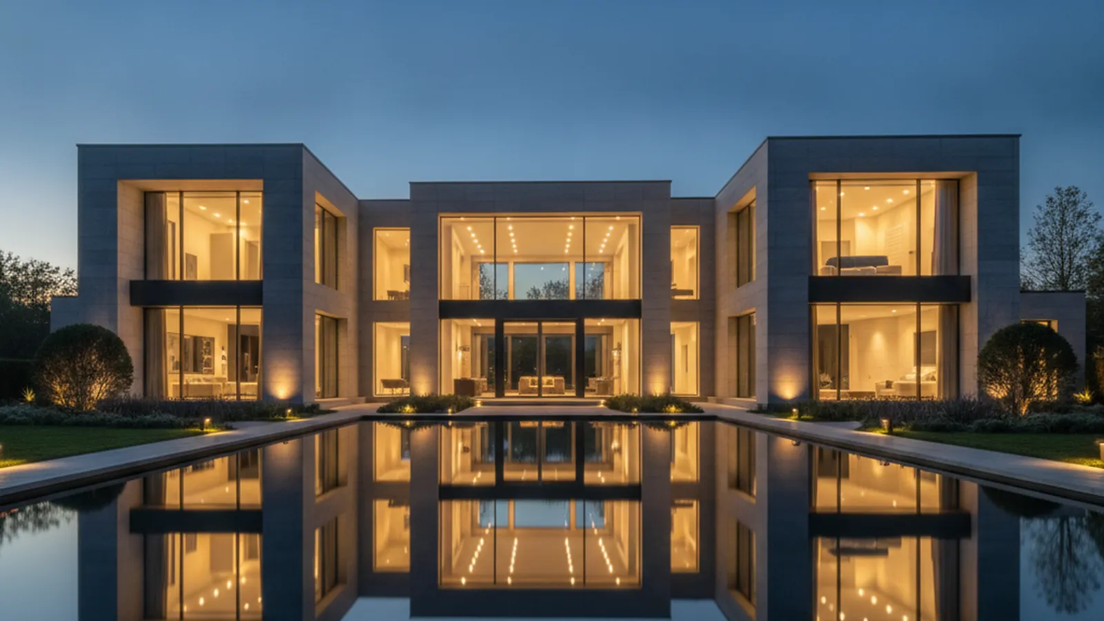 Large luxury home at dusk