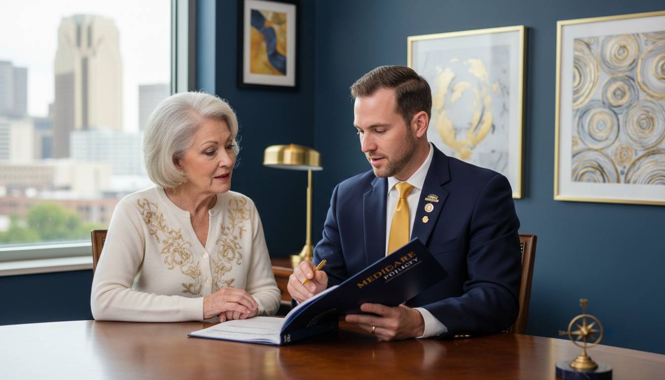A Charlotte insurance agent consulting with a senior about Medicare plans.
