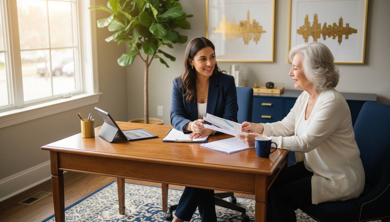 A customer service representative assisting a senior person with Charlotte health insurance.