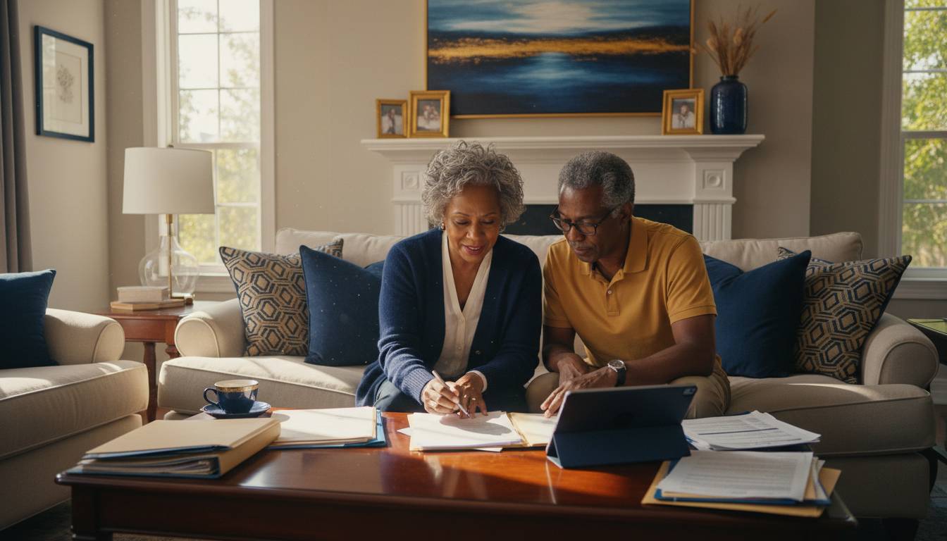 A senior couple reviewing Medicare coordination documents.
