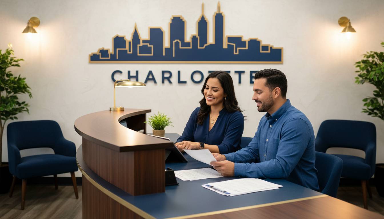 A customer service representative assisting a client with health insurance in Charlotte.