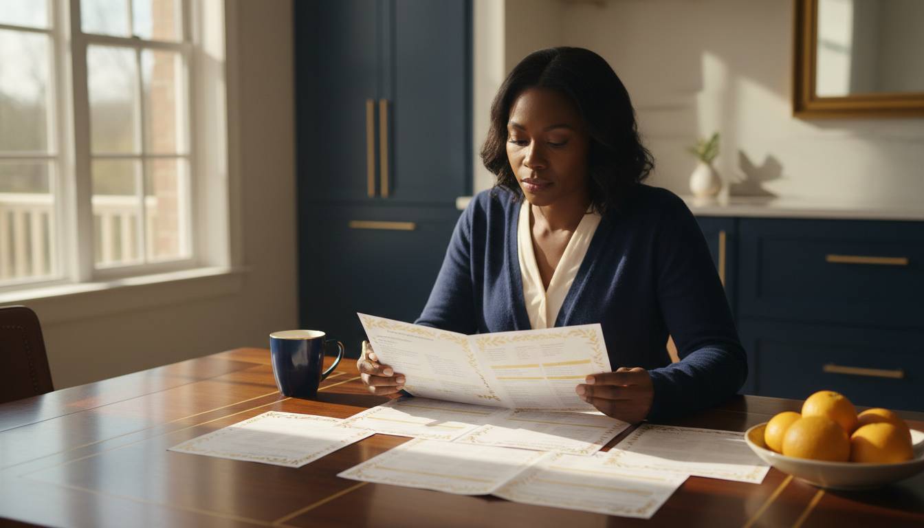 A person reviewing health insurance plan options at a kitchen table.