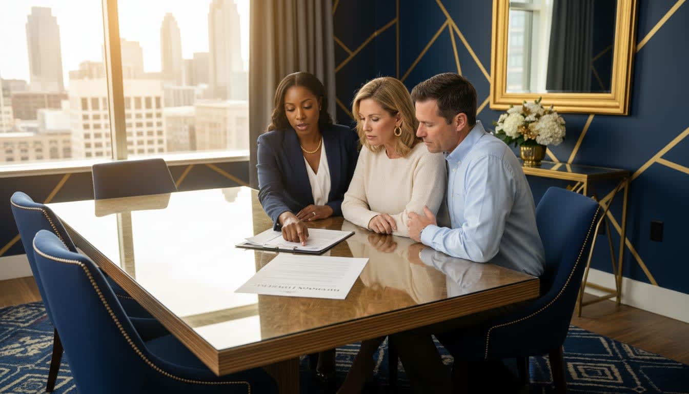 An insurance agent reviewing property coverage options with a couple.