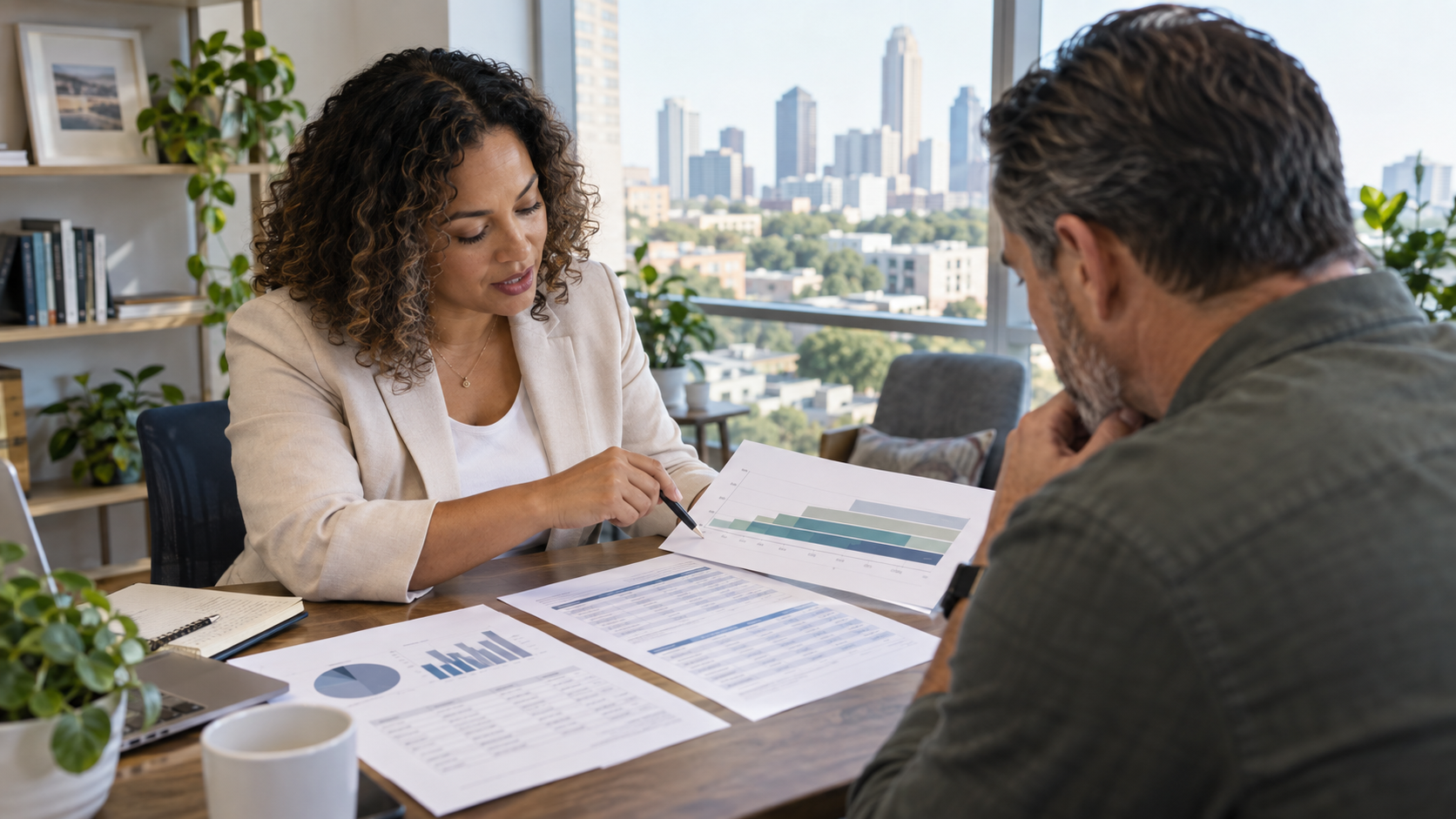 A Charlotte insurance agent consulting with a business owner about life insurance.